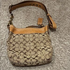 Coach Brown and Tan Signature Shoulder Bag